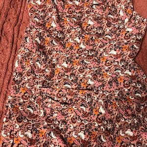 Ann Taylor Floral Pink Orange Brown Ruffle blouse